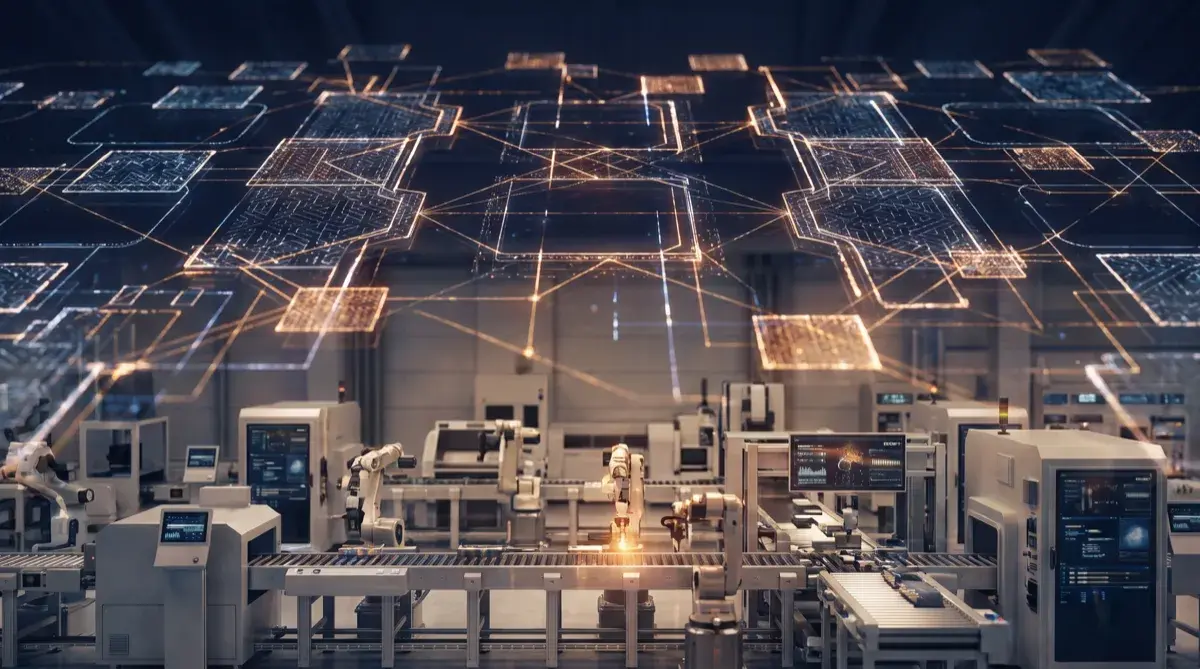 Automated production line overlaid with a digital process network